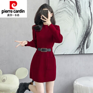 皮爾卡丹（pierre cardin）新年紅色毛衣連衣裙女秋冬季2025新款小個子感內(nèi)搭打底針織裙 酒紅色 L
