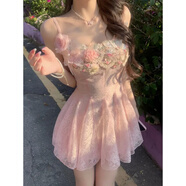 蓉月閣溫柔風(fēng)氣質(zhì)碎花度假吊帶連衣裙女2025夏季新款網(wǎng)紗蓬蓬公主裙 主圖款 S