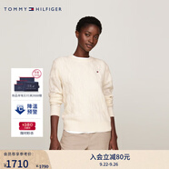 TOMMY HILFIGER【明星同款系列】秋冬女裝絞花肌理休閑通勤內(nèi)搭羊毛衫毛衣 米白色Z00 M （推薦：110-120斤）