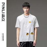 品立（PINLI）短袖T恤男100%純棉夏季男裝潮流圓領(lǐng)男士半袖體恤 白色 L 175
