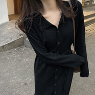Radinka2025春秋新款顯瘦氣質(zhì)減齡長(cháng)款毛衣裙女過(guò)膝針織連衣裙打底裙LTQ 少女溫柔風(fēng)黑色 M 【建議95-110斤】