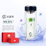 希諾（HEENOOR）雙層抗菌玻璃杯男女士高檔商務(wù)辦公泡茶杯大容量水杯加厚隔熱杯子 紫羅蘭-390ml-時(shí)尚杯蓋 銀離子抗菌版+禮盒裝+帶濾網(wǎng)