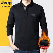 JEEP SPIRIT吉普休閑t恤男長(zhǎng)袖加絨厚款polo翻領(lǐng)體恤衫秋冬打底保暖上衣5121 PS5121黑色 XXXL碼建議185-200斤穿著
