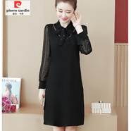 皮爾卡丹（pierre cardin）春秋新款200斤胖mm裙子女寬松大碼雪紡長(cháng)袖拼接假兩件連衣裙 8119黑色 6XL