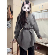 現(xiàn)寶蓮感收腰氣質(zhì)針織毛衣外套女2024秋冬純色中長(zhǎng)款外搭開(kāi)衫厚 灰色 XXS 2XL 建議130-150斤