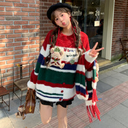 森女部落原創(chuàng)圣誕氛圍感個性色彩拼接毛衣女新款秋冬女裝 紅色（單件） 單件 S