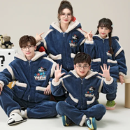 親子睡衣冬季一家四口小熊加厚保暖珊瑚絨2024母女兒童家居服套裝 -Y3898【連帽拉鏈款】 女S碼143~150CM約70-85斤