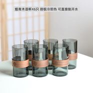 Nusider創(chuàng  )意玻璃水杯家用套裝高顏值喝水泡茶杯子耐高溫客廳待客水壺水具 煙青木語(yǔ)杯6只 黑胡桃防燙套