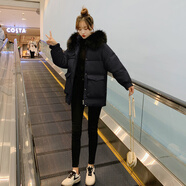 lareen fitty羽絨服女短款冬季新款寬松顯瘦時(shí)尚白鴨絨小個(gè)子加厚保暖連帽外套 黑色 【帶黑色毛領(lǐng)】 M