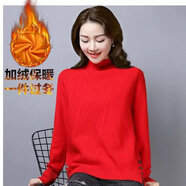 尹振天克蘭尼蔻加絨加厚毛衣女半高領(lǐng)短款寬松秋冬裝長(cháng)袖打底衫 【全身】大紅 加絨 3XL