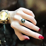 少凡玉洛奇海水珍珠戒指新款南洋金珍珠s925銀鍍18K金活口女戒天l然百 孔雀綠黑珍珠戒指11-12ＭＭ正圓