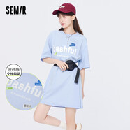 森馬森馬連衣裙女夏季寬松拼接字母裙子休閑針織裙法式復古碎花裙女 I款個(gè)性字母T恤裙-冰藍8070 165/88A/L