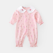 懿琪寶貝寶寶連體衣秋裝新生兒哈衣春秋純棉衣服秋季嬰幼兒包屁衣兒童童裝 粉底兔子 66cm