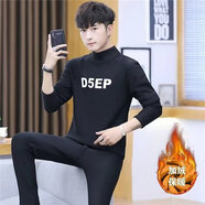 查佰倫 CHELDBAILANNC保暖內衣男秋衣秋褲男士冬季加絨加厚保暖內衣男青年打底衫內穿 J07黑色一套【褲子+上衣】 XL