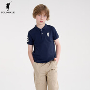 POLOWALK童裝男童短袖POLO衫2025夏季新款保羅運(yùn)動(dòng)兒童翻領(lǐng)T恤上衣大馬標(biāo) 藏青 150 cm