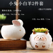 潤華年2023可愛(ài)動(dòng)物卡通多肉陶瓷肉肉植物花盆簡(jiǎn)約小盆批發(fā) 小兔小白羊2件套