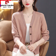皮爾卡丹（pierre cardin）針織衫羊毛衫開衫針織外套女秋裝新款純色媽裝媽毛衣披肩外搭上衣 粉色 (18187款) XL 120-130斤穿