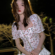 杰麗·莫克（Jerrie Mock）碎花裙氣質(zhì)法式連衣裙女波西米亞海邊度假沙灘裙顯瘦吊帶裙大裙子 玫瑰碎花短款 S