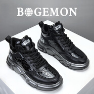 BOGEMON【輕奢名品 限量版】順豐包郵專柜款私人手工定制增高男士休閑鞋 黑色 40 （標(biāo)準(zhǔn)歐碼皮鞋碼）