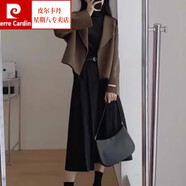 皮爾卡丹（pierre cardin）時尚套裝女2023秋季新款女裝氣質(zhì)秋冬裝搭配一整套大碼微胖mm高 黑色半身裙  XL 建議120-140斤
