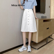 蜜莎蜜拉（Mirza Mirror）牛仔裙半身裙女2023新款夏季高臀顯瘦a字款中長款傘裙薄 白色 25適合80斤到88斤