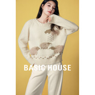 Basic House/百家好慵懶風刺繡套頭毛衣小個子秋冬新款圓領上衣女 燕麥色 L