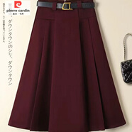 皮爾卡丹（pierre cardin）新款安可拉紅半身裙百褶裙顯瘦氣質(zhì)毛呢高腰中長款加厚秋冬裙 安可拉紅 M 27/85-105