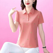 翻領(lǐng)polo衫短袖t恤女夏季新款洋氣時髦休閑修身顯瘦女士夏季上衣 092粉色 4XL