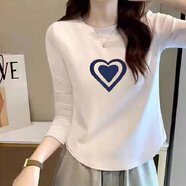 纖蕓沐長(cháng)袖t恤女寬松春裝女上衣內搭純色打底圓領(lǐng)春秋外穿顯瘦女裝體恤 白色（愛(ài)心環(huán)） L 建議95-110斤
