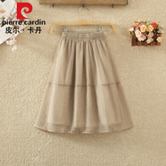 皮爾卡丹（pierre cardin）歐根紗半身裙女夏季新款高腰薄款中裙小個(gè)子口袋a字裙子紗裙短裙 卡其色 均碼