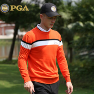 PGA高爾夫服裝 男士毛衣長(cháng)袖T恤 圓領(lǐng)加厚絲光羊毛 防寒保暖 PGA 101181-橙色 M