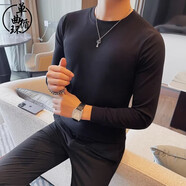 單曲循環(huán)潮牌男士中領(lǐng)長(cháng)袖彈力打底衫修身秋冬季新款百搭舒適T恤 黑色【圓領(lǐng)】 XL