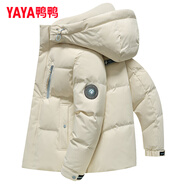 鴨鴨（YAYA）羽絨服男2025冬季新款短款連帽時(shí)尚休閑男士加厚防寒保暖外套潮Y YE4B015882D白色 M (170)【建議90-110斤】