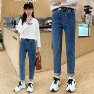 貝孩趣童裝女童牛仔褲春秋款中大童春裝寬松兒童老爹褲子潮洋氣外穿 藍色 150碼(建議身高135-145厘米)