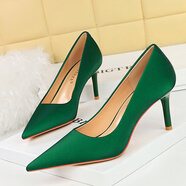 彩姿蓮歐美時(shí)尚超高跟尖頭淺口法式高跟鞋百搭顯瘦細跟OL單鞋女 綠色7CM 37