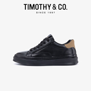 迪邁奇（TIMOTHY&CO.）厚底男士商務(wù)休閑板鞋真皮百搭小白鞋減震增高舒適運動(dòng)鞋TMS33066 黑色 39