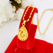 澳門(mén)正品純真沙金項鏈女款18k桃心黃金色吊墜時(shí)尚百搭鎖骨鏈閨蜜 鏤空水滴金吊鏈