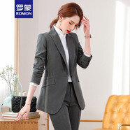 羅蒙 西服套裝女職場(chǎng)氣質(zhì)休閑西裝春秋新款銷(xiāo)售職業(yè)套裝商務(wù)正裝 灰色西裝上衣+襯衫+褲子 4XL