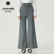 阿瑪施（AMASS）女裝新款摩登復古格紋高腰休閑喇叭長(cháng)褲女5100315 格紋 XL (5碼)