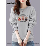 佤寶莉 WABAOLI小紅書推薦純棉圓領(lǐng)印花衛(wèi)衣女2025新款秋冬季女裝 淺灰色春秋款 M