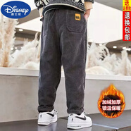 迪士尼（DISNEY）品牌男童燈芯絨一體絨褲子秋冬23款兒童加絨加厚外穿男孩直筒長(zhǎng)褲 灰色一體絨【加絨加厚】 130