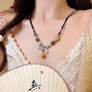 虔生緣醉夢(mèng)古風(fēng)陶瓷串珠項(xiàng)鏈女新中式復(fù)古編織繩頸鏈國(guó)風(fēng)禪意漢服鎖骨鏈 民族風(fēng)柿柿如意吊墜項(xiàng)鏈旗袍配飾 設(shè)計(jì)感學(xué)生毛衣鏈文藝飾品禮盒裝