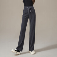 逸陽(yáng)（ESE-Y）窄版闊腿褲女秋新款高腰垂感直筒寬松顯瘦休閑糯米褲子 藍灰色 27