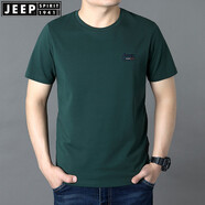 JEEP SPIRIT吉普休閑棉質(zhì)短袖t恤圓領(lǐng)大碼純色寬松半袖夏繡標(biāo)體恤衫彈力薄款 墨綠 L (175) /96A建議135-145斤
