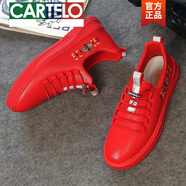 卡帝樂鱷魚（CARTELO）紅色男鞋2023新款潮春季潮鞋百搭本命年潮流板鞋大紅鞋休閑鞋子男 紅色 2019 38 偏小一碼