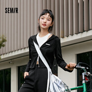 森馬（Semir）外套女短款連帽衣服顯瘦百搭秋季簡(jiǎn)約潮流緊身針織夾克小個(gè)子 黑色90001 160/84A/M