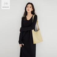 對(duì)白【杜鵑同款】法式針織連衣裙女秋冬2025新款顯瘦內(nèi)搭毛衣長(zhǎng)裙 靜謐黑 M
