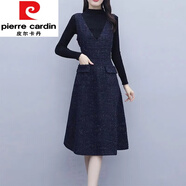 皮爾卡丹羊毛呢背心裙女2023秋冬無(wú)袖連衣裙外穿顯瘦中長(zhǎng)款a字裙毛衣兩件 藏青色洋裝+黑色毛衣 L 建議90-110斤