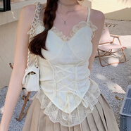 妙奕嘉純欲蕾絲吊帶背心女可外穿內(nèi)搭白色辣妹上衣帶胸墊抹胸緊身夏季 法式魚骨吊帶【建議80-130斤】