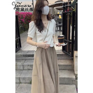 雅黛絲薇連衣裙女裝2025新款夏季小個子法式減齡顯瘦小香風(fēng)長裙子夏天套裝 6310米色上衣+裙子 L